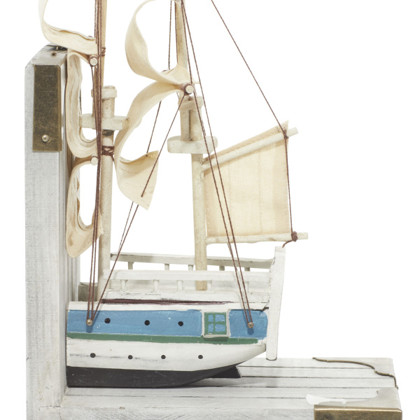 603818 Brown Set Of 2 White Wood Coastal Sailboat Bookends 5