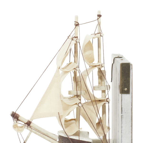 603818 Brown Set Of 2 White Wood Coastal Sailboat Bookends 6