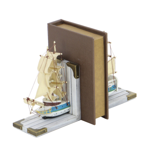 603818 Brown Set Of 2 White Wood Coastal Sailboat Bookends 9