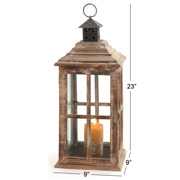 603902 Brown Wood Traditional Candle Holder Lantern 1