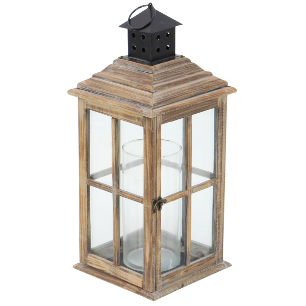 603902 Brown Wood Traditional Candle Holder Lantern 4