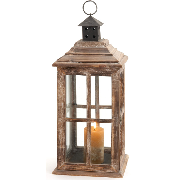 603902 Brown Wood Traditional Candle Holder Lantern 6