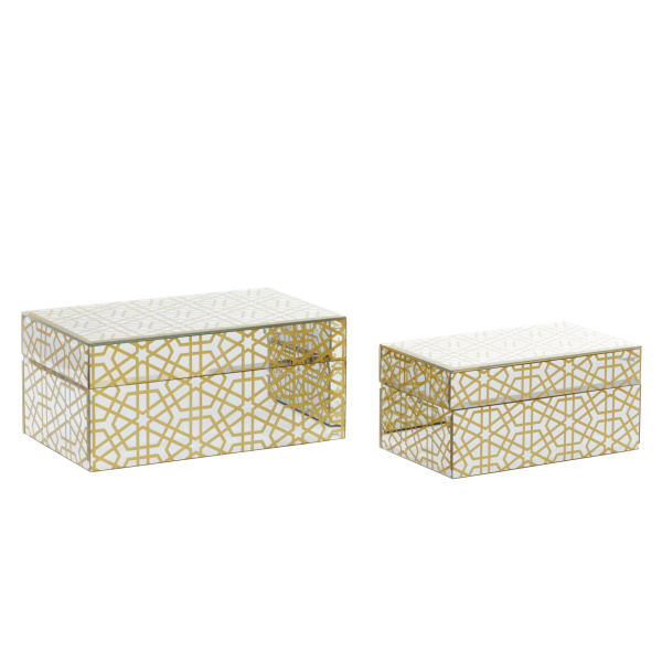 603929 CosmoLiving by Cosmopolitan Set of 2 Gold Wood Glam Box, 11", 9"