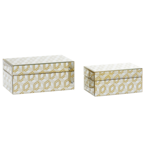 603930 CosmoLiving by Cosmopolitan Set of 2 Gold Wood Glam Box, 11", 9"