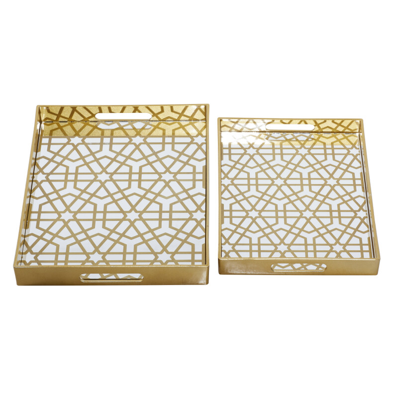 603934 Silver Cosmoliving By Cosmopolitan Set Of 2 Gold Plastic Glam Tray 1