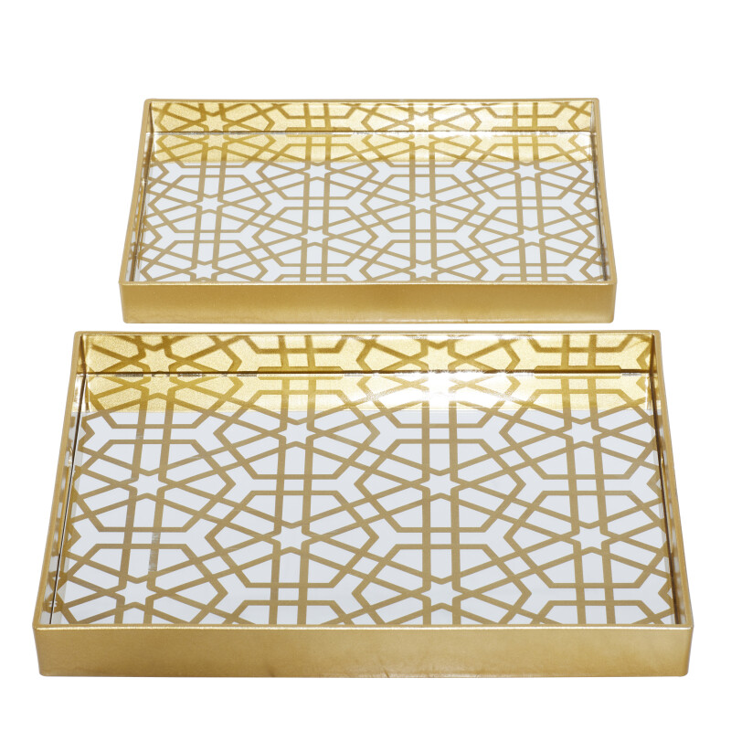 603934 Silver Cosmoliving By Cosmopolitan Set Of 2 Gold Plastic Glam Tray 2
