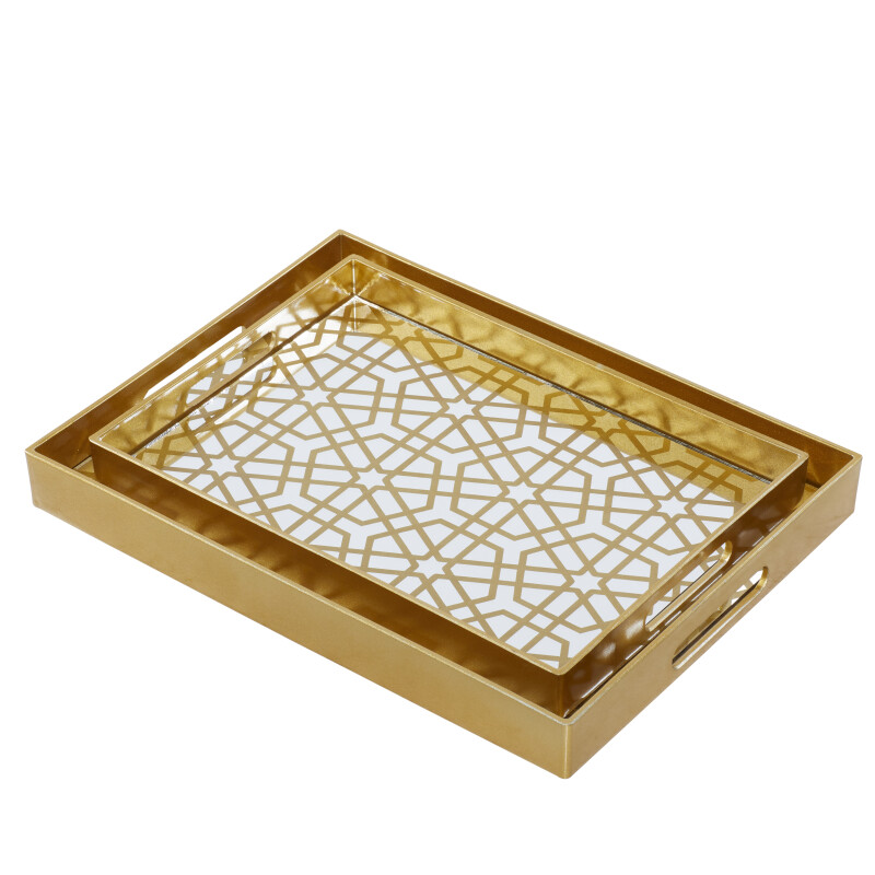 603934 Silver Cosmoliving By Cosmopolitan Set Of 2 Gold Plastic Glam Tray 3