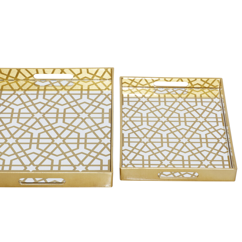 603934 Silver Cosmoliving By Cosmopolitan Set Of 2 Gold Plastic Glam Tray 5