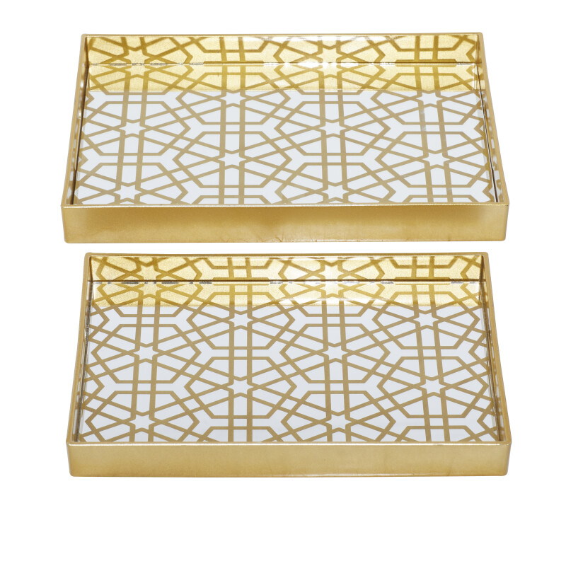 603934 CosmoLiving by Cosmopolitan Set of 2 Gold Plastic Glam Tray 14", 16"W