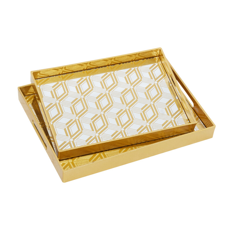 603935 CosmoLiving by Cosmopolitan Set of 2 Gold Plastic Glam Tray 14", 16"W
