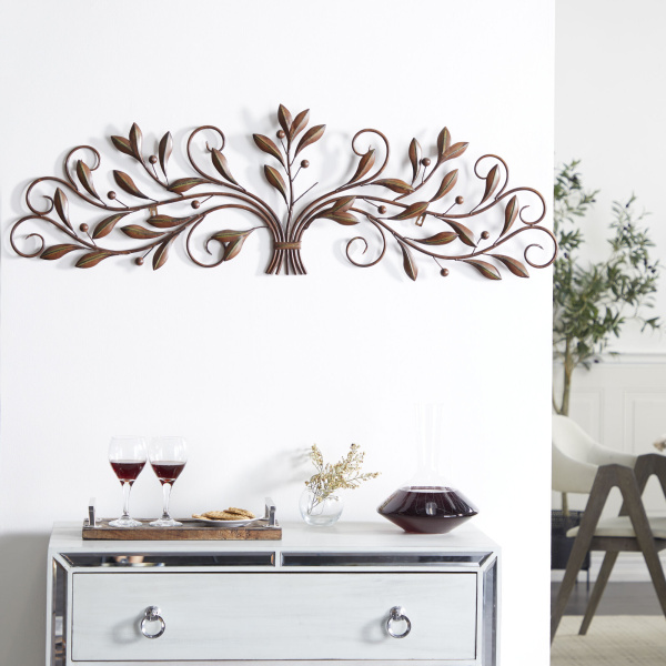 603968 Brown Metal Traditional Floral Wall Decor, 47" x 14"