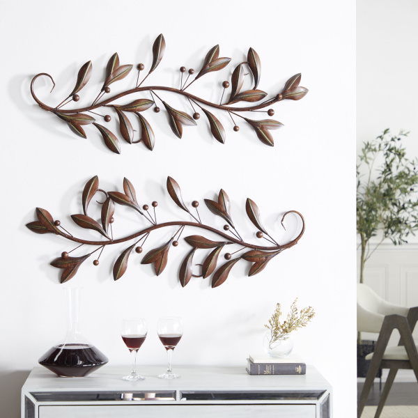 603970 Set Of 2 Brown Metal Traditional Floral Wall Decor 2