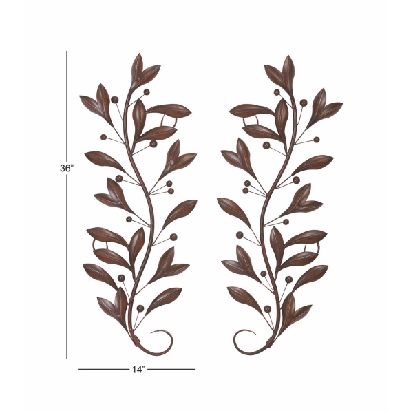 603970 Set Of 2 Brown Metal Traditional Floral Wall Decor 3