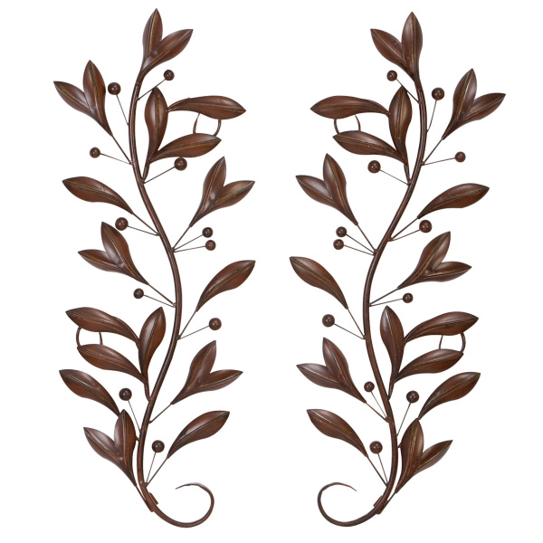 Set of 2 Brown Metal Traditional Floral Wall Decor, 36" x 14"