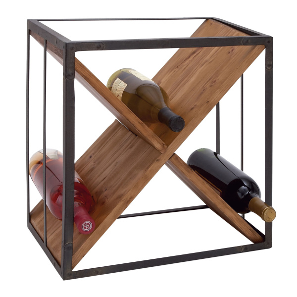 603984 Black Wood Contemporary Wine Holder Rack, 16" x 15" x 11"