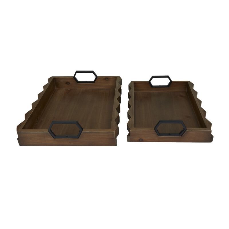 604099 Dark Brown Dark Brown Wood Modern Tray Set Of 2 14 16 W 3