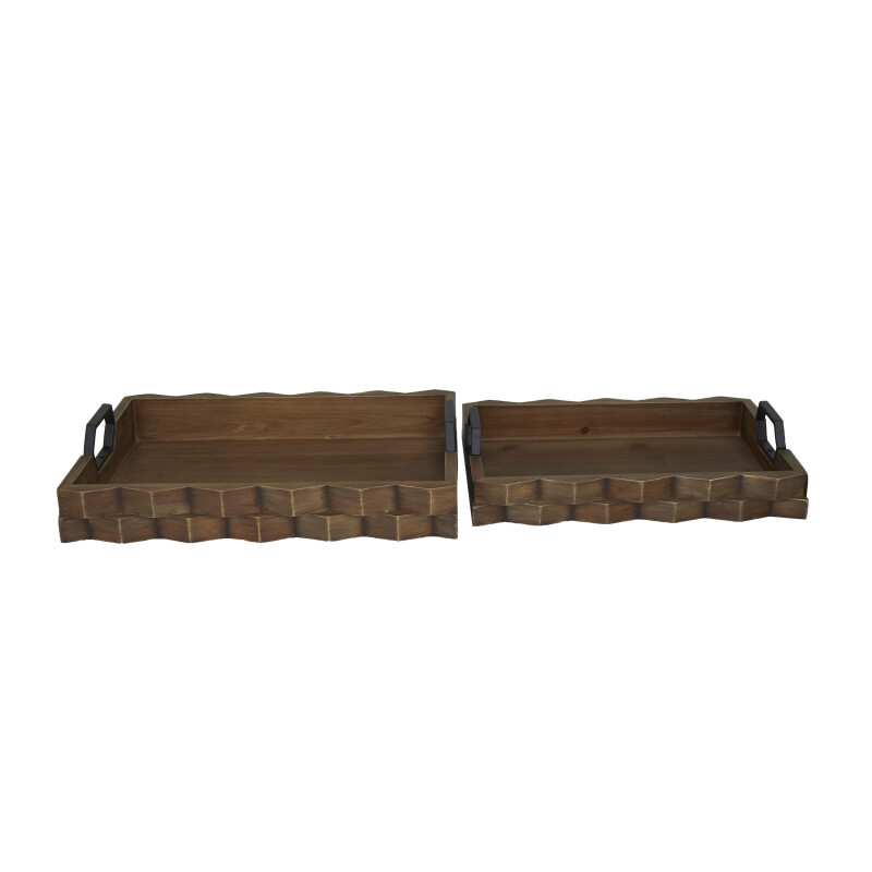 604099 Dark Brown Wood Modern Tray Set of 2