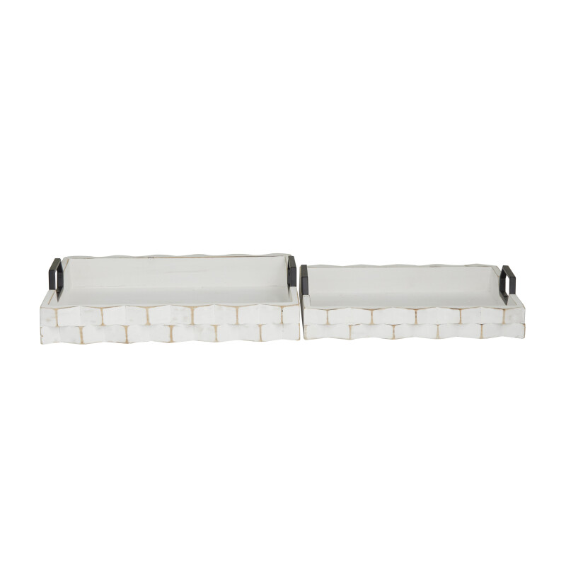 604100 White White Wood Modern Tray Set Of 2 16 14 W 17