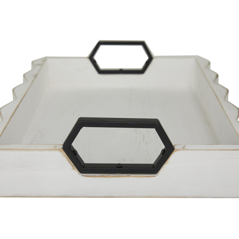 604100 White White Wood Modern Tray Set Of 2 16 14 W 9
