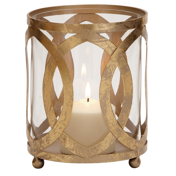 604119 Gold Metal Glam Candle Holder, 8" x 6" x 6"