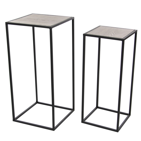 Set of 2 Black Metal Contemporary Accent Table, 25", 28"