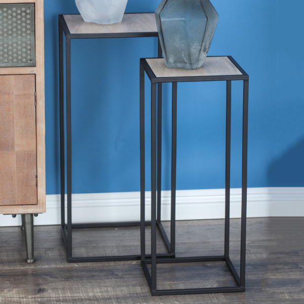 604161 Black Grey Set Of 2 Black Metal Contemporary Accent Table 3
