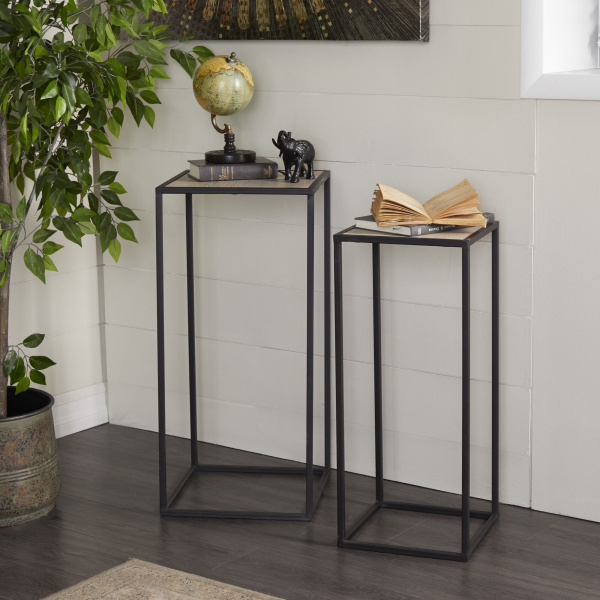 604161 Set of 2 Black Metal Contemporary Accent Table, 25", 28"