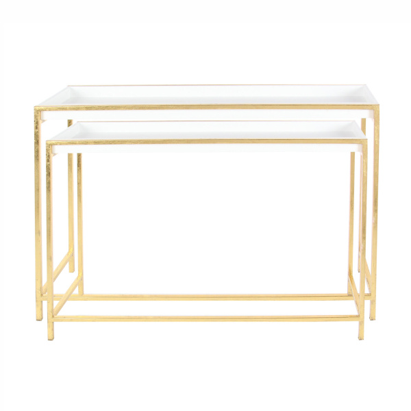 604164 White Gold Set Of 2 White Metal Contemporary Console Table 2