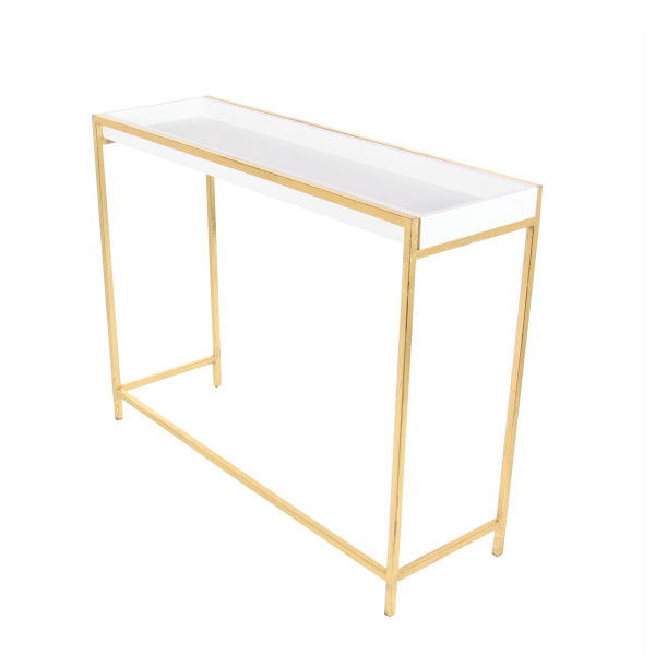 604164 White Gold Set Of 2 White Metal Contemporary Console Table 3