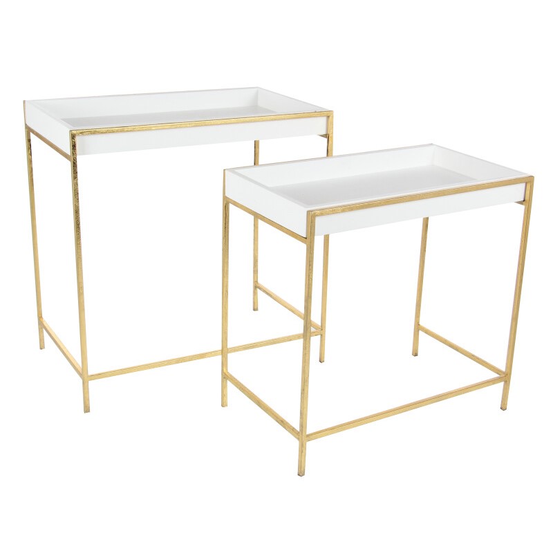 604165 Set of 2 Gold Metal Contemporary Console Table, 22", 20"