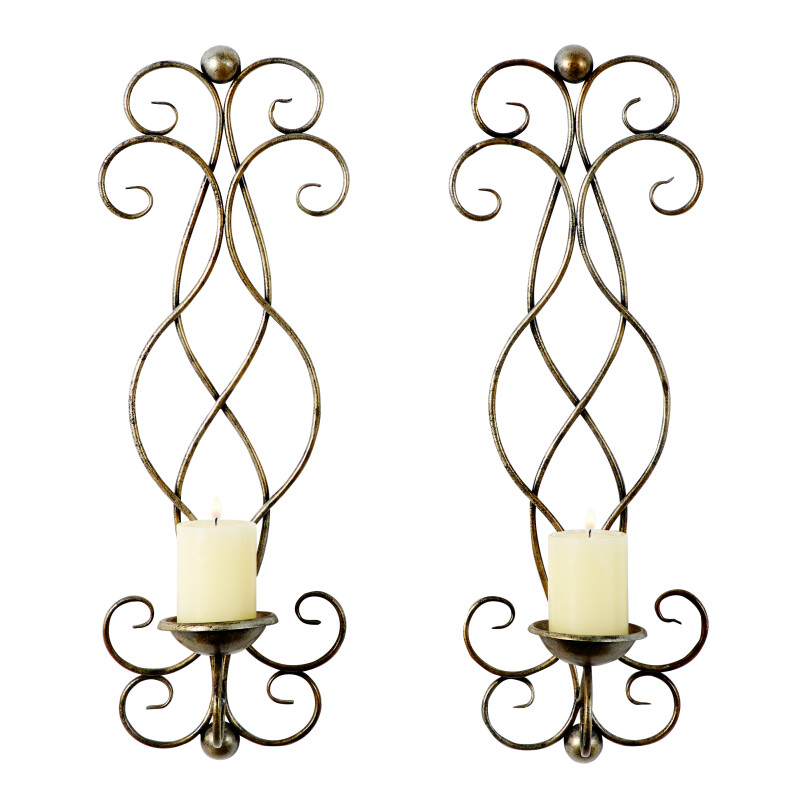 Set of 2 Bronze Metal Traditional Wall Sconce, 25" x 8"