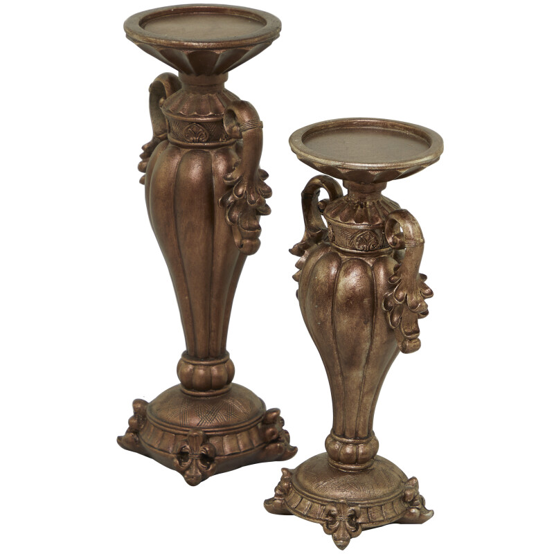 604230 Brass Brass Polystone Traditional Candle Holder Set Of 2 13 11 H 3