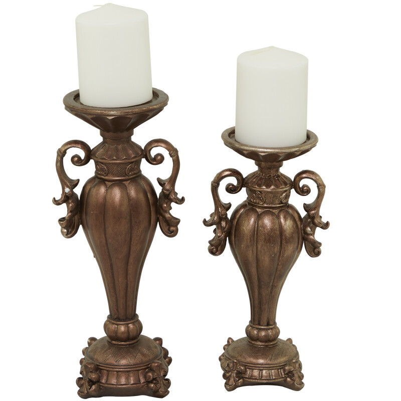 604230 Brass Polystone Traditional Candle Holder Set of 2