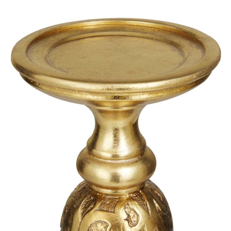 604231 Gold Gold Polystone Traditional Candle Holder Set Of 2 22 18 H 11