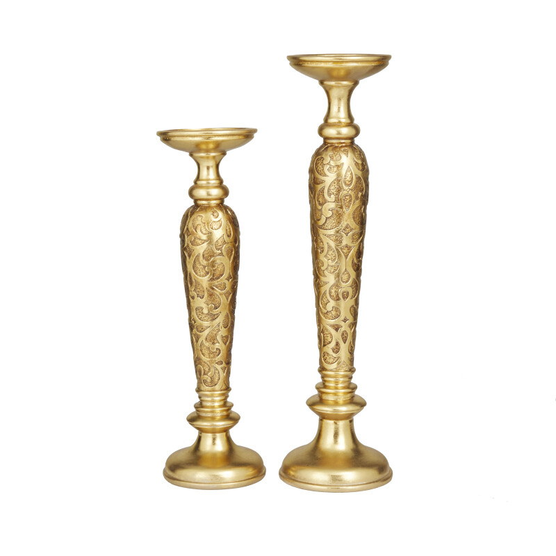 604231 Gold Gold Polystone Traditional Candle Holder Set Of 2 22 18 H 17