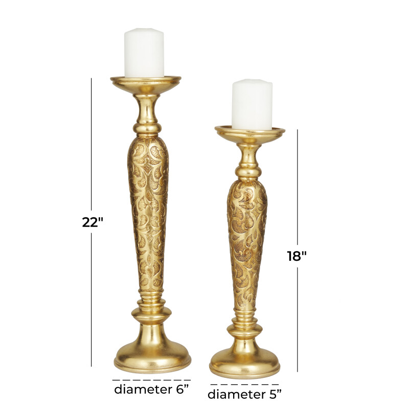 604231 Gold Gold Polystone Traditional Candle Holder Set Of 2 22 18 H 19
