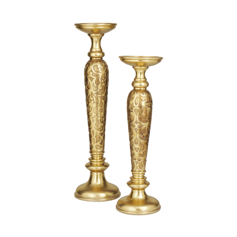 604231 Gold Gold Polystone Traditional Candle Holder Set Of 2 22 18 H 3