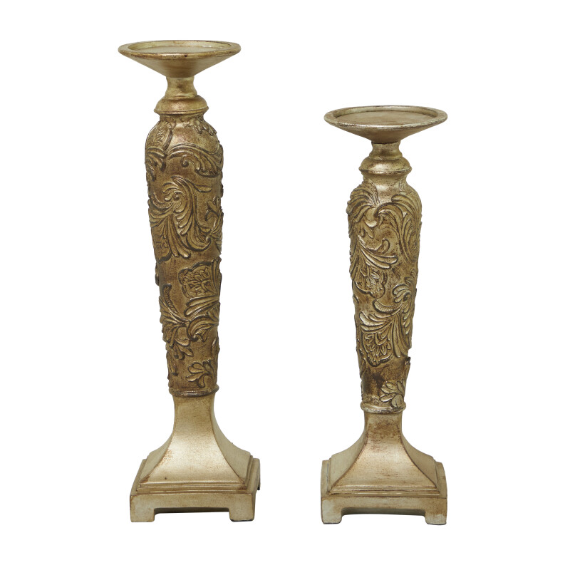 604232 Champagne Champagne Polystone Traditional Candle Holder Set Of 2 19 16 H 17