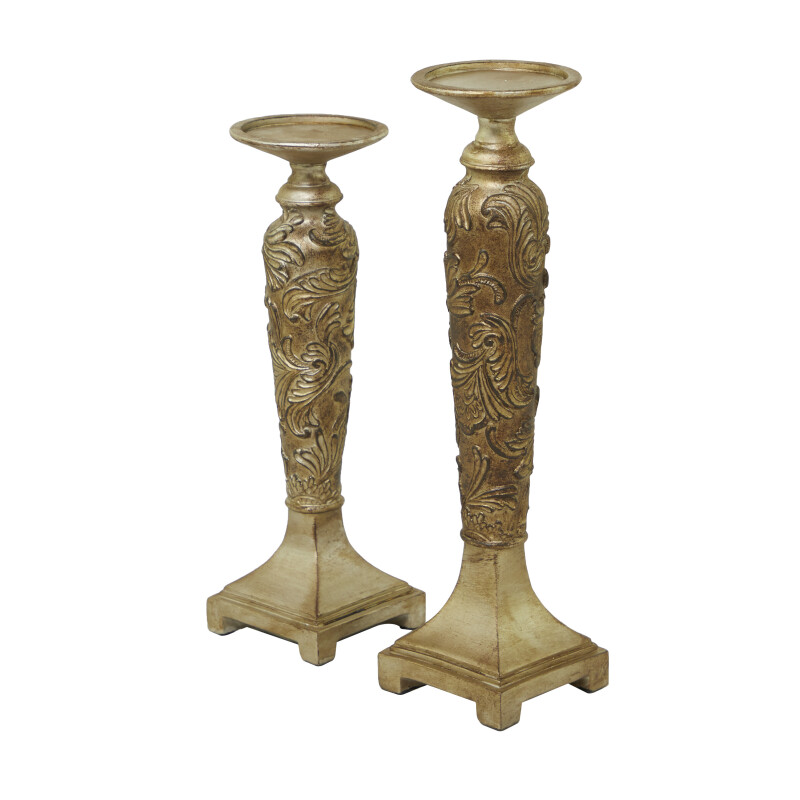 604232 Champagne Champagne Polystone Traditional Candle Holder Set Of 2 19 16 H 3