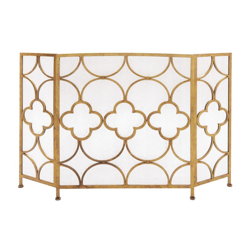 604254 Gold Metal Contemporary Wood Fireplace Screen 1