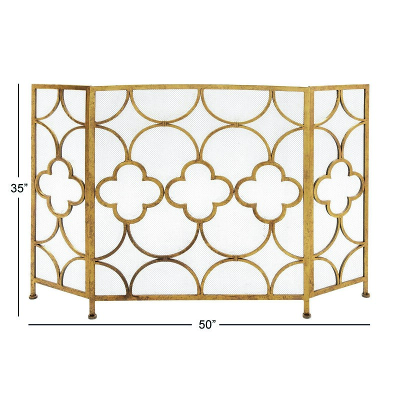 604254 Gold Metal Contemporary Wood Fireplace Screen 3
