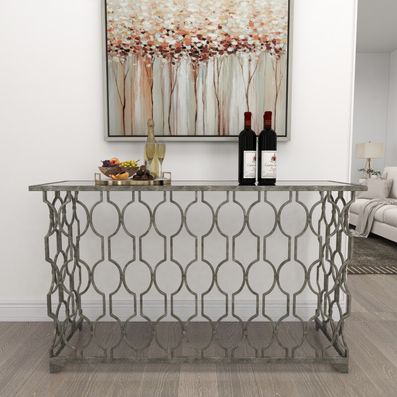 604256 Silver Contemporary Metal Console Table, 32" x 55"