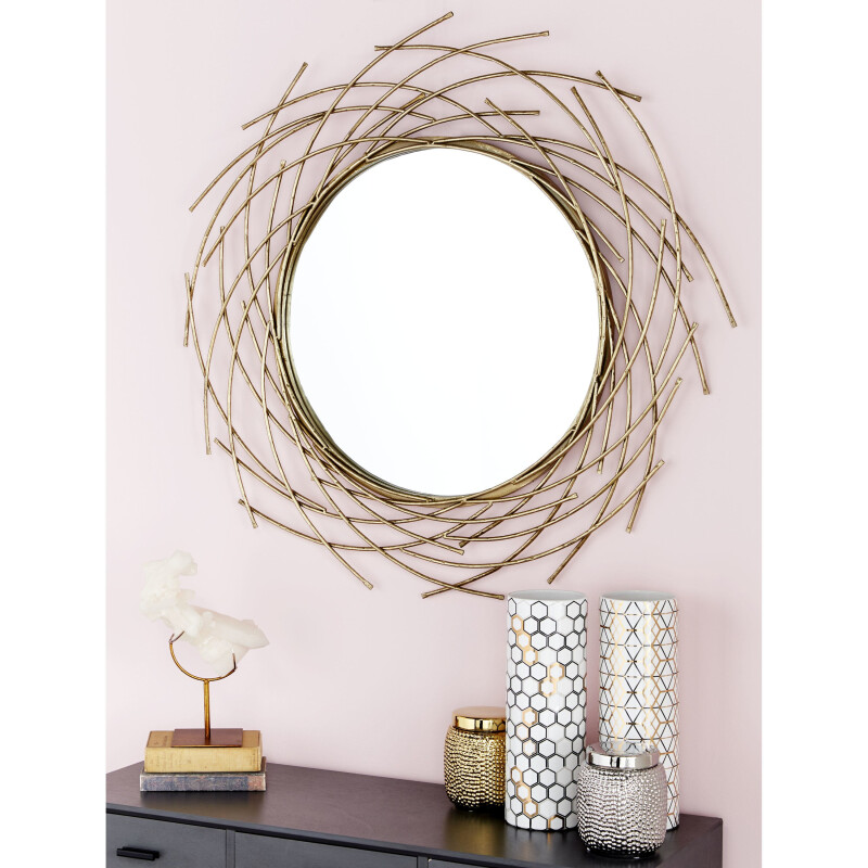604262  Cosmoliving By Cosmopolitan Gold Glam Metal Wall Mirror 1
