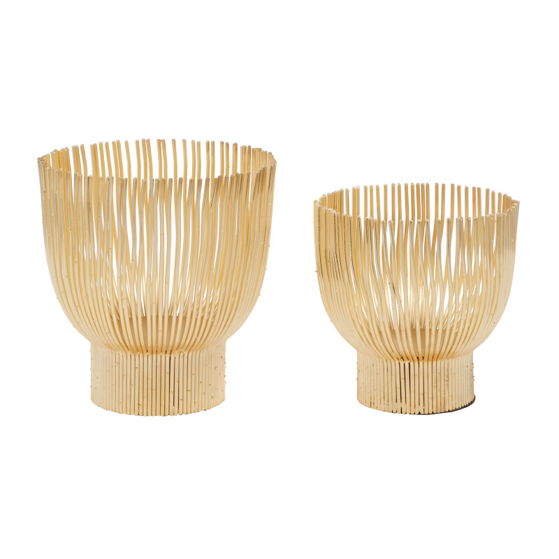604313 Gold Cosmoliving By Cosmopolitan Set Of 2 Gold Metal Candle Holder 5