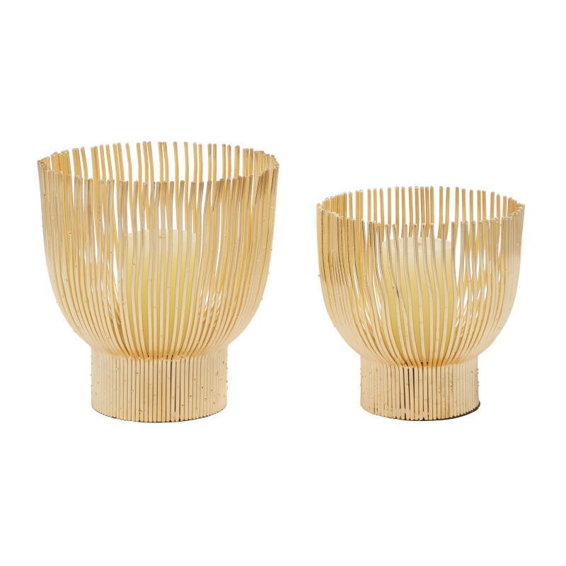 CosmoLiving by Cosmopolitan Set of 2 Gold Metal Candle Holder 9", 8"H