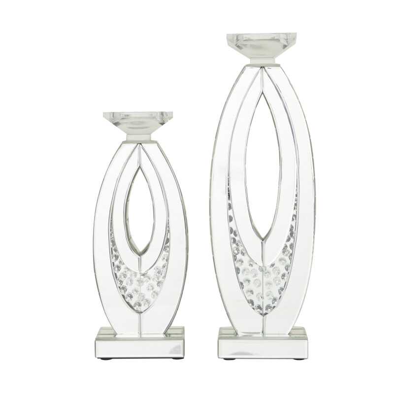 604445 Silver Set Of 2 Clear Wood Glam Candle Holder 2
