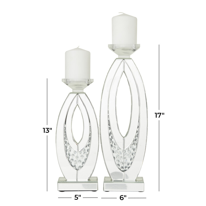 604445 Silver Set Of 2 Clear Wood Glam Candle Holder 6