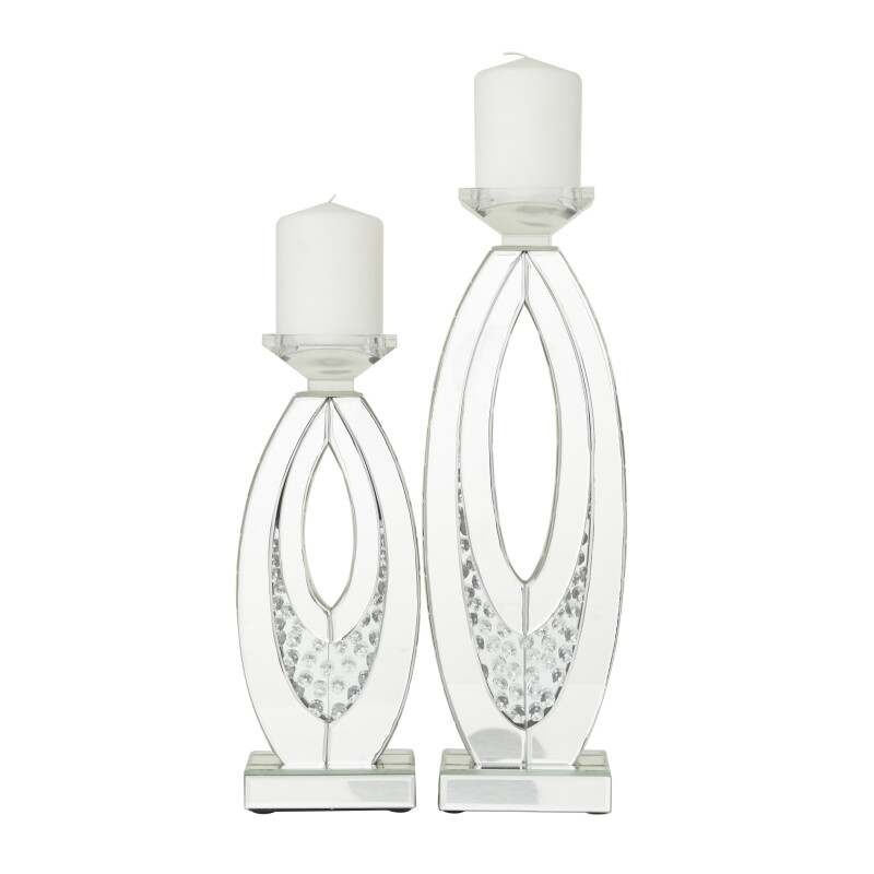 604445 Set of 2 Clear Wood Glam Candle Holder, 17" x 6" x 4"