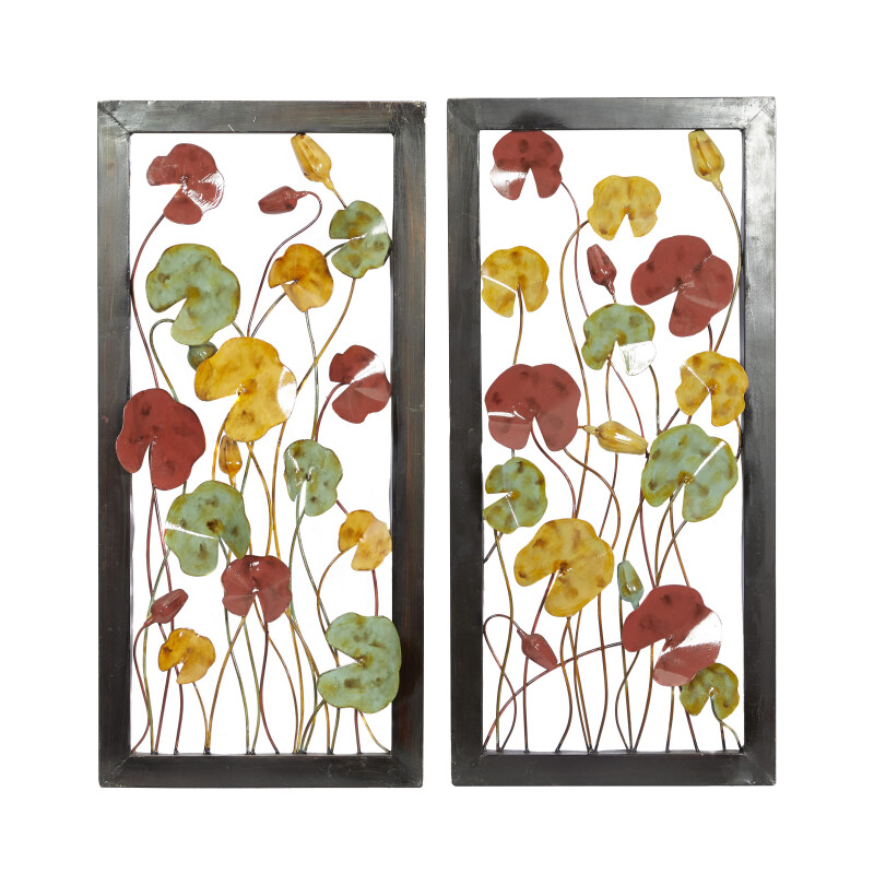Set of 2 Multi Colored Metal Traditional Floral Wall Decor, 30" x 14"
