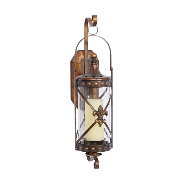 604454 Brown Glass Traditional Candle Wall Sconce, 20" x 7" x 6"